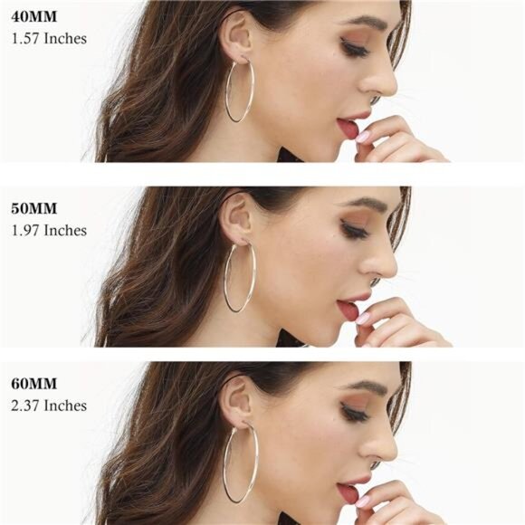 3 Pairs Sterling Silver Hoop Earrings - 14k White Gold Plated Hoop Earrings - Picture 4 of 6